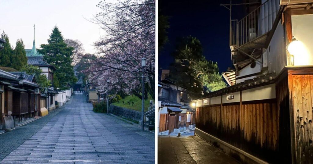 京都二年坂街道的清晨與夜色