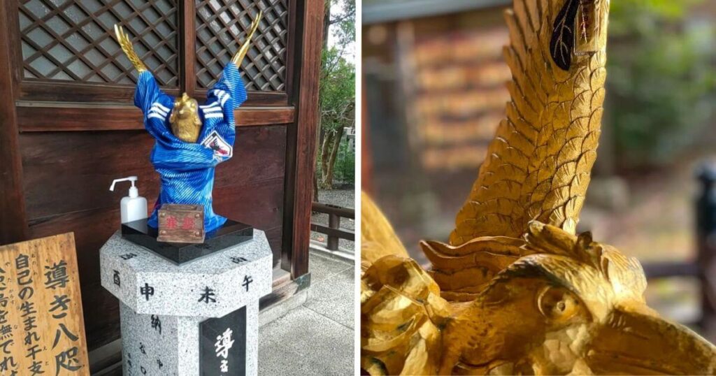 日本神社八咫烏雕像組合